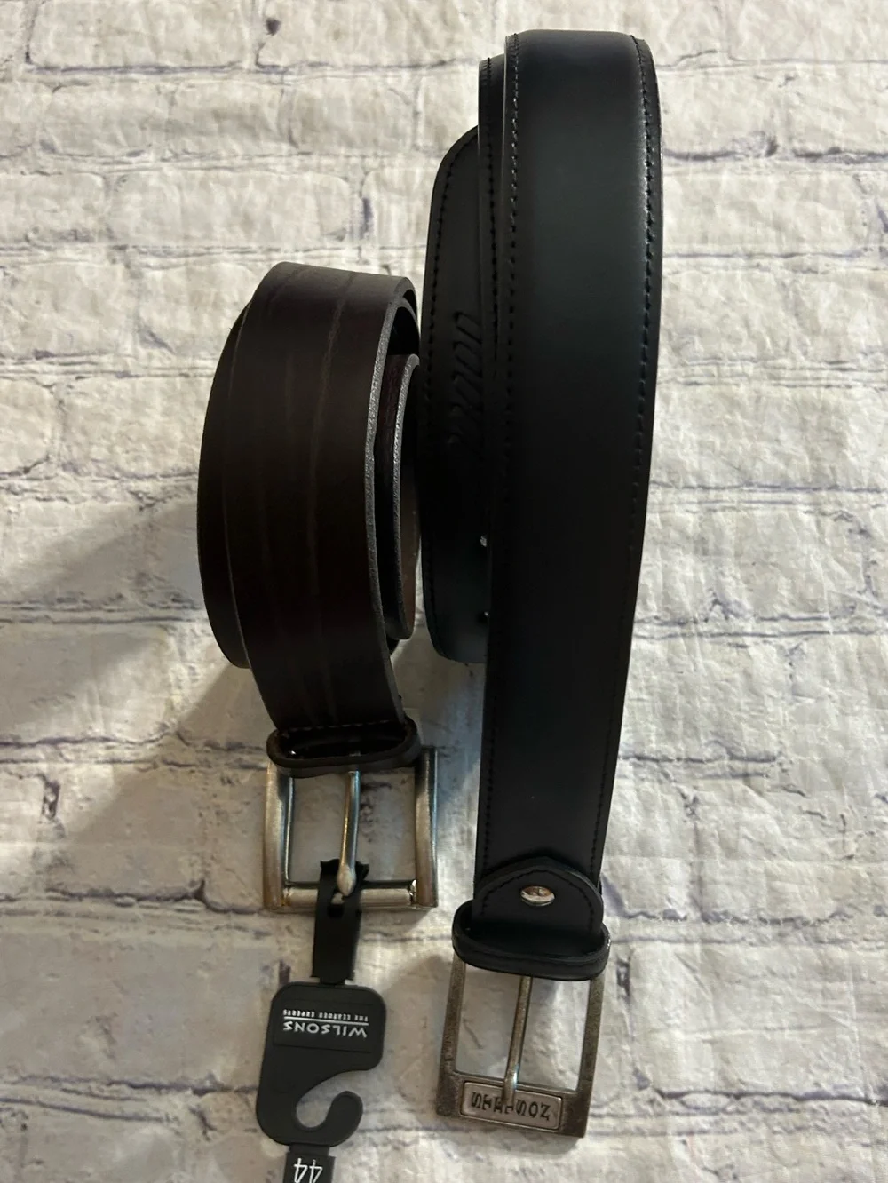 STETSON BLACK LEATHER SIZE 42-44 & WILSONS LEATHER BROWN BELT SIZE 44